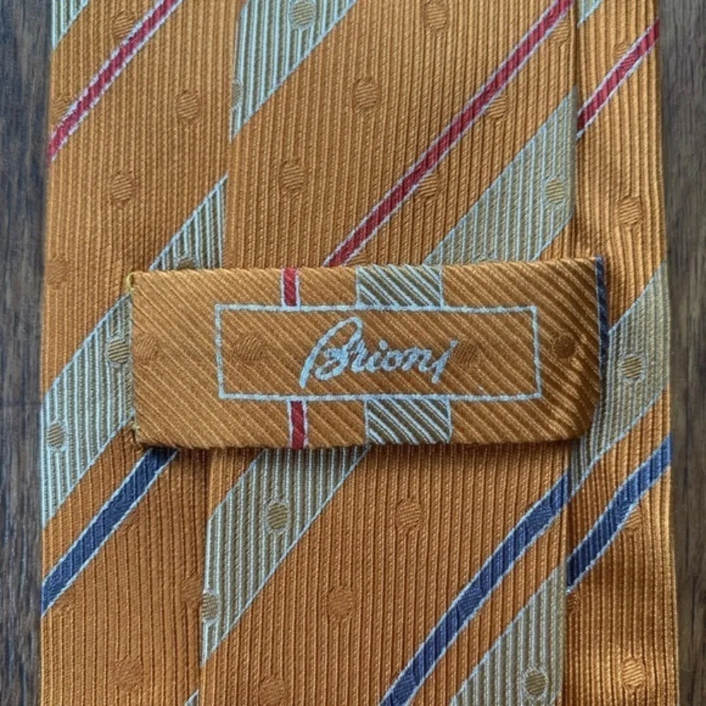 Brioni Orange Striped Silk Tie